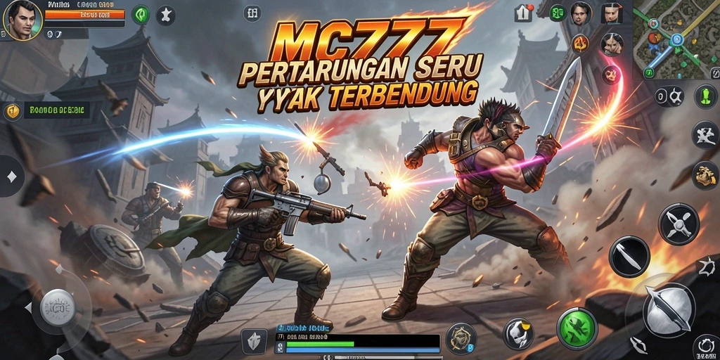 Screenshot gameplay MC777 menunjukkan pertarungan action yang intens.