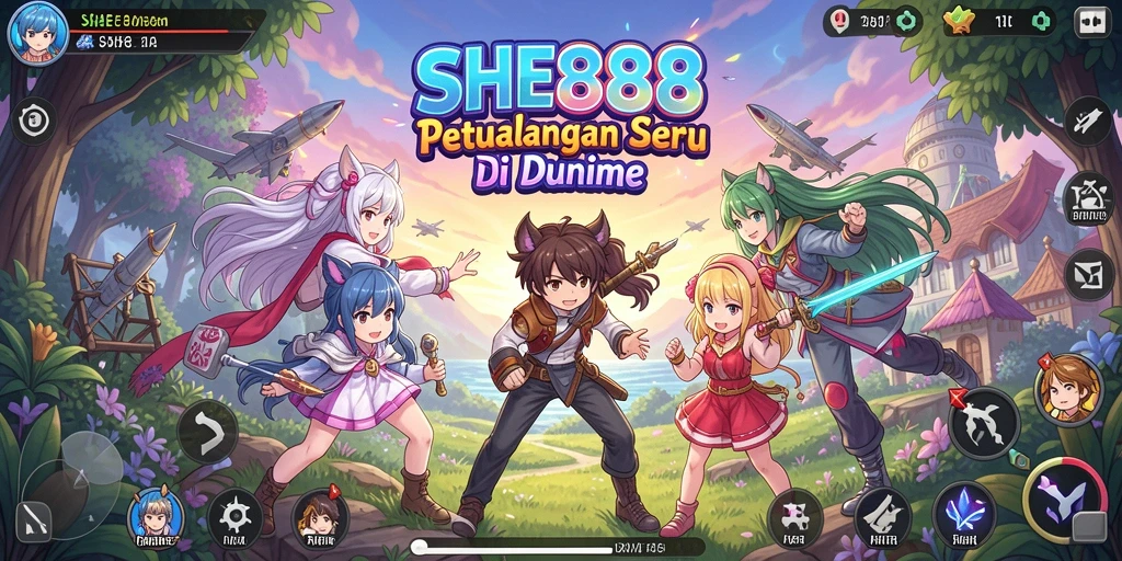 Tampilan gameplay SHE888 menunjukkan karakter anime dalam aksi.